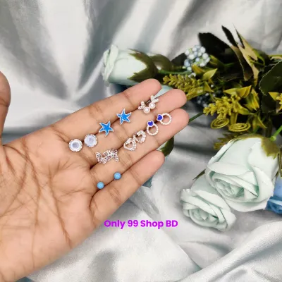 7 Pairs Blue Star Stud Earring Set (1 Pata)